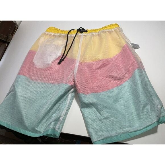 Mens Color Block Athletic Shorts Size XL Blue,Yellow And Pink - Picture 9 of 10
